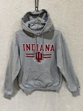 Indiana Hoosiers IU Hoodie Mens Med  Champion Embroidered Sweatshirt Gray