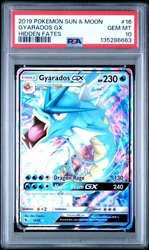 2019 POKEMON SUN & MOON HIDDEN FATES GYARADOS GX #16/68 ULTRA RARE HOLO PSA 10