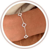 Armband Damen 14K Zirkonia Vergoldet Wasserfest Kleeblatt Charm Kette Silber