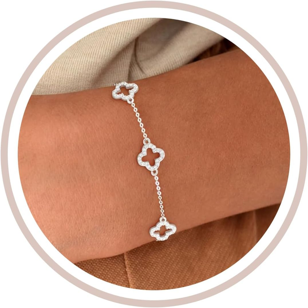 Armband Damen 14K Zirkonia Vergoldet Wasserfest Kleeblatt Charm Kette Silber-image