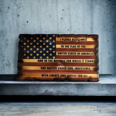 New US wooden Flag with Pledge of Allegiance American Burn Personalized Gift
