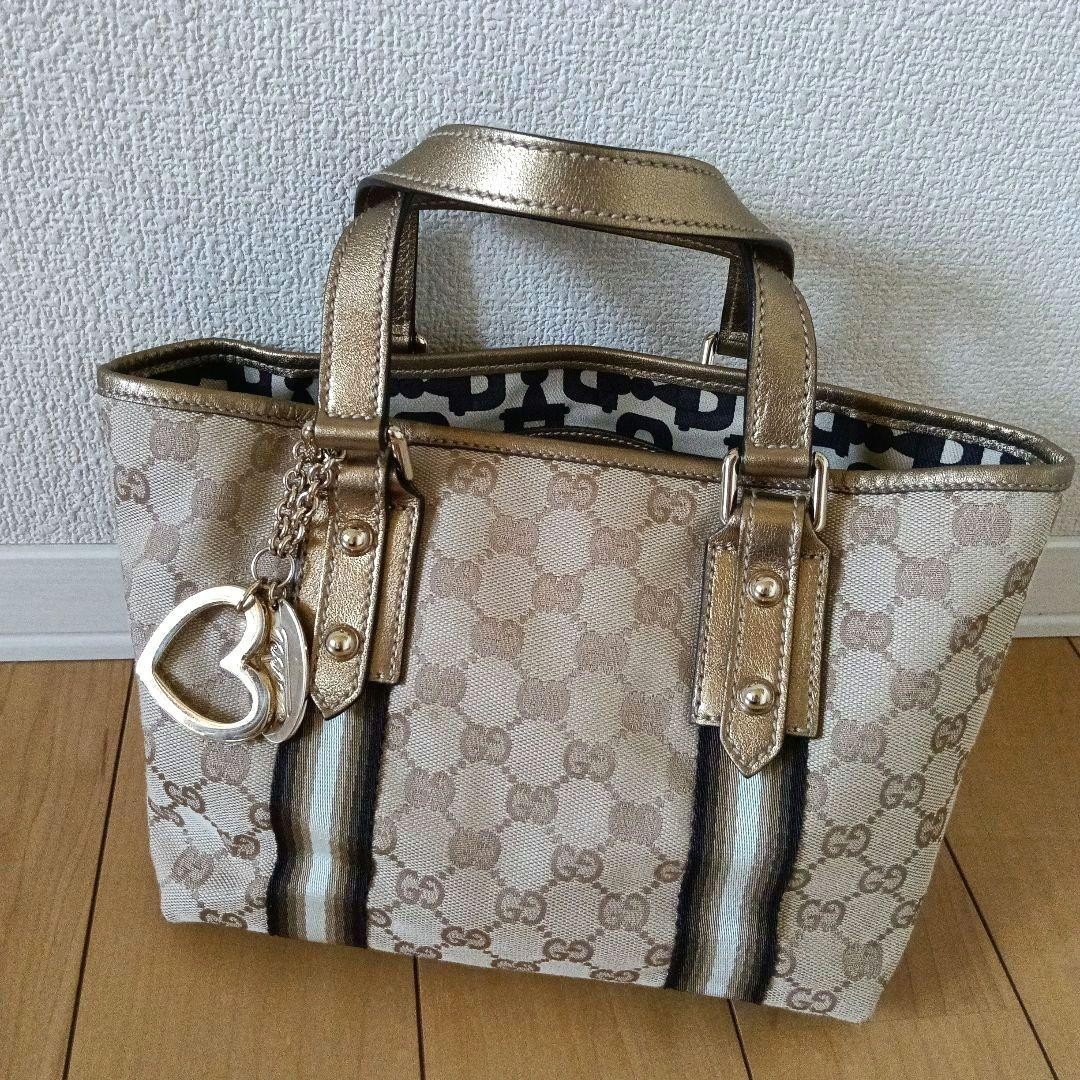 GUCCI Mini Tote Bag GG Canvas Vintage Leather Strap Women's Authentic