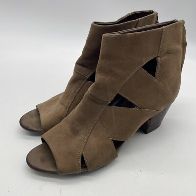 Womens Franco Sarto Suede Booties Rocker Cut Out Peep Toe Zip Brown M 