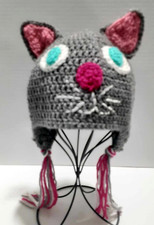 Girls Youth Kitty Cat Crochet Winter Hat Beanie