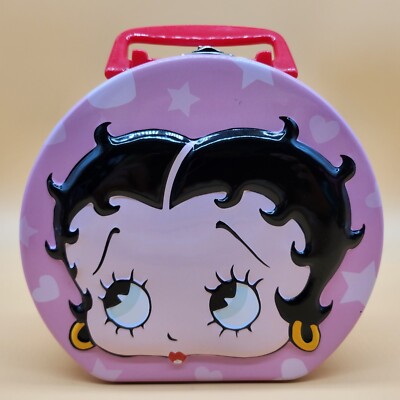 Vintage Betty Boop Pink Tin Box Bag Fun Playful Dogs, Red Hearts