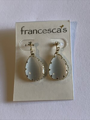 Francesca's Earrings Gold Tone White Transparent Iridescent Teardrop
