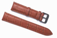 20mm Brown Crocodile Grain Leather Unisex Watch Band Strap Black Tone Buckle