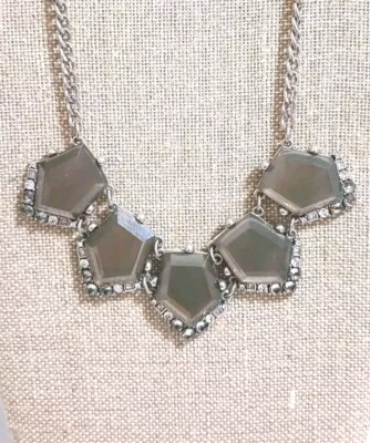 Loft Jewelry Ann Taylor Rhinestones Statement Necklace Silver Tone - Art Deco