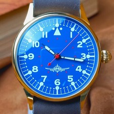 Vintage Men's Watch Raketa Pilot Aviator Soviet Mechanical Wristwatch Blue Dial