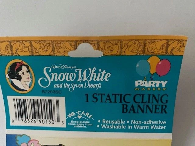 Banner de cumpleaños vintage de Blancanieves estático adhesivo/palo Disney. Nunca usado. Foto 4 de 4