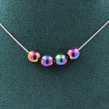stones And Minerals. Necklace 4 Multicolored Hematite Beads 8 Mm. Steel Chain