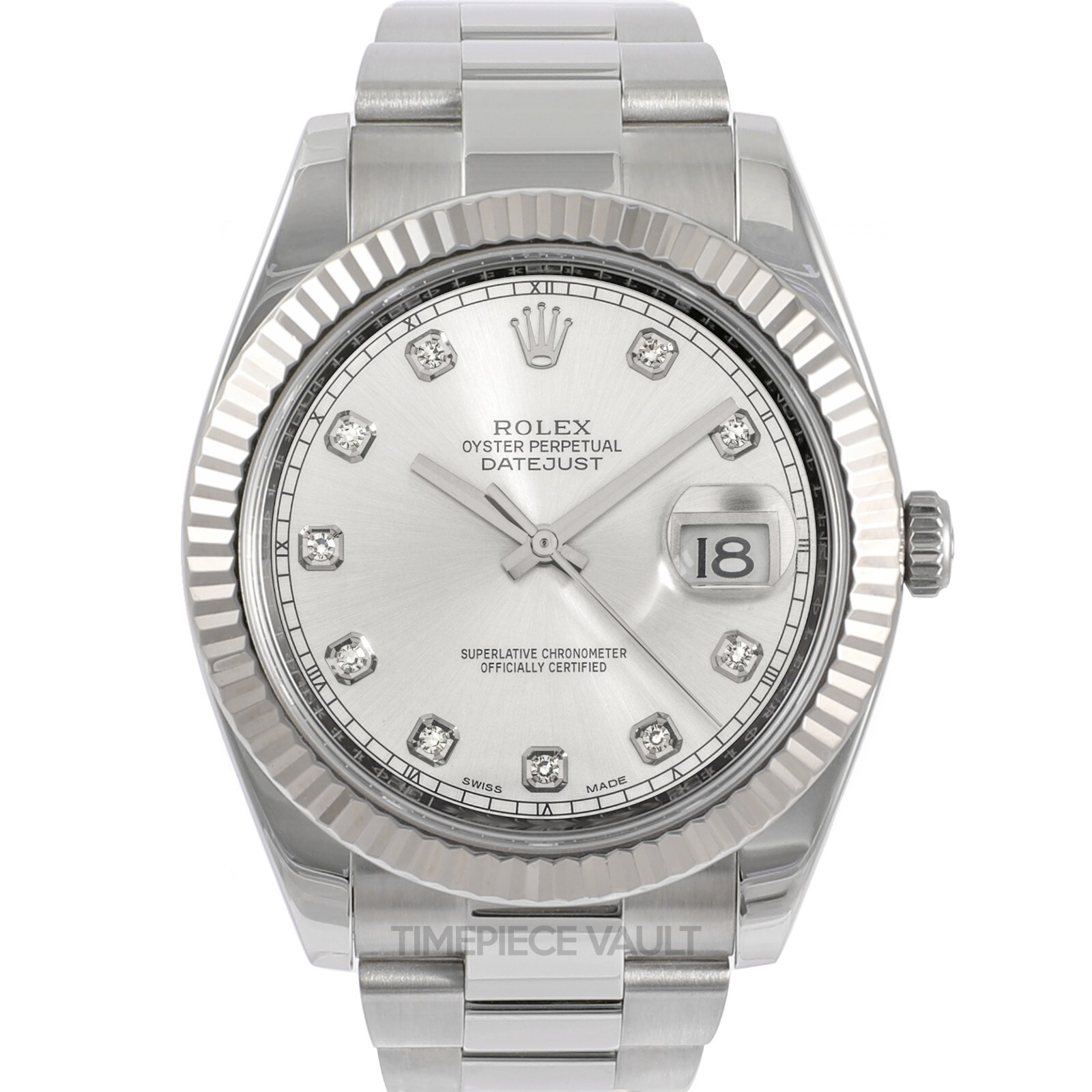 Rolex Datejust II 116334 Steel 41mm Oyster-Custom Silver Diamond Dial-18k Fluted