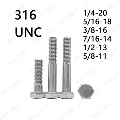 316 Edelstahl Sechskantschrauben mit Schaft 1/4 5/16 3/8 7/16 1/2 5/8