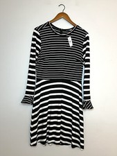 Ann Taylor Loft NEW Mixed Stripe Sheath Dress Black White Bell Sleeves Sz 10