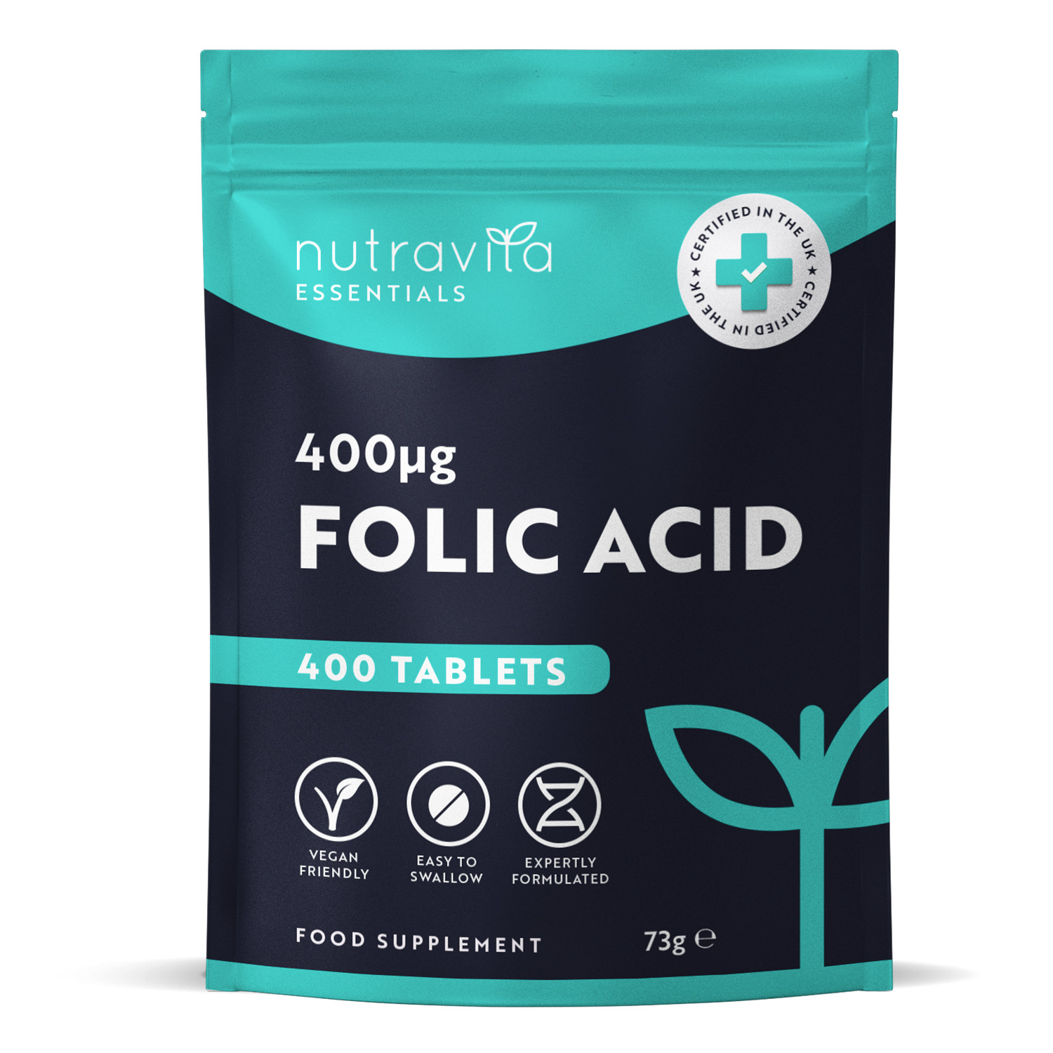 Folic Acid 400mcg (400 Vegan Tablets) - Suitable for Healthy Pregnancy Support