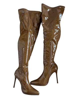 Shoe Dazzle Lekisha Thigh High Stiletto Heel Boots Size 9.5 Shiny Patent NWOT