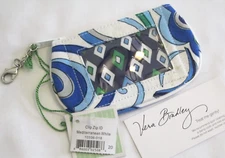 Vera Bradley MEDITERRANEAN WHITE CLIP ZIP ID Coin CHANGE Key CASE for PURSE  NWT