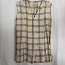 Vintage Sostanza Womens M Button Up Shirt Sleeveless Silk Tunic Top Plaid *READ*