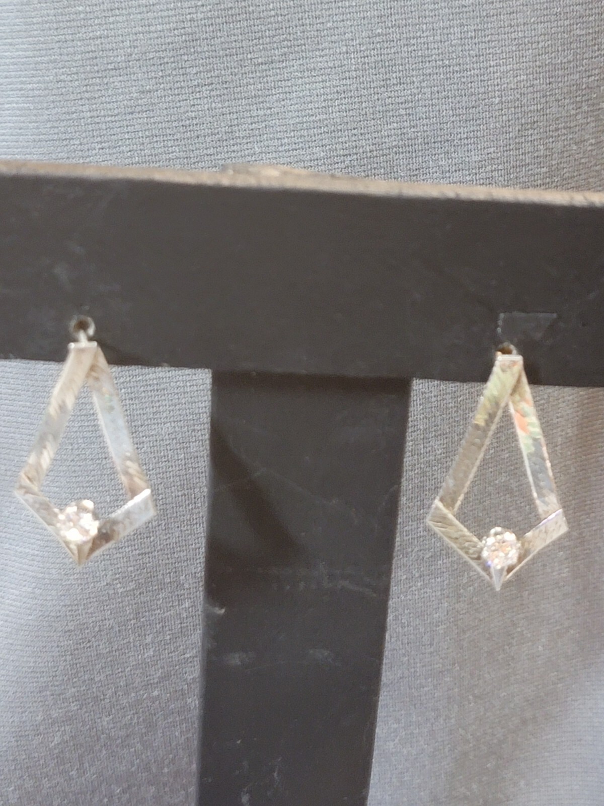 Silver Tone Triangular Herringbone Pierced Earrin… - image 1