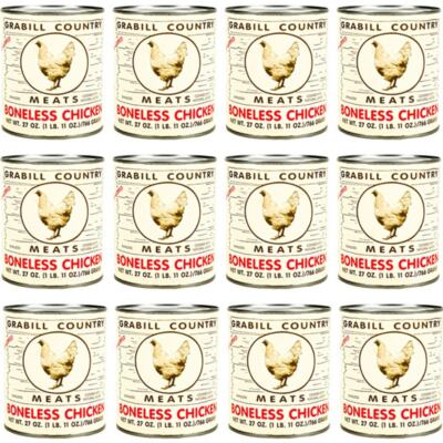 12 Pack Grabill Country Meat Boneless Chicken Cooked in Natural Juices 27 oz Can