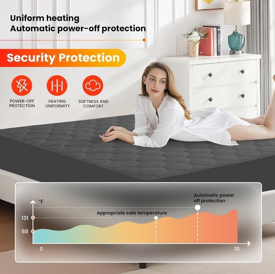 King Size Heated Mattress Pad with Dual Control Quilted Electric