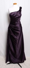 BILL LEVKOFF 179 PLUM EURO SATIN ONE SHOULDER BRIDESMAID FORMAL GOWN DRESS 12