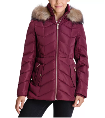 faux fur trimmed puffer jacket michael kors