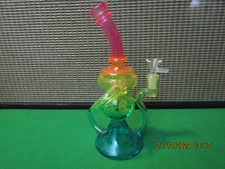 #1 10" water pipe/bong glass with graduated colors, tubes and a hole right thu