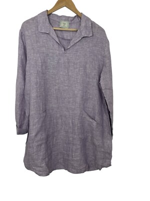 Chalet Et Ceci Womens V Neck Linen Blouse Tunic Back Button Purple Size XL
