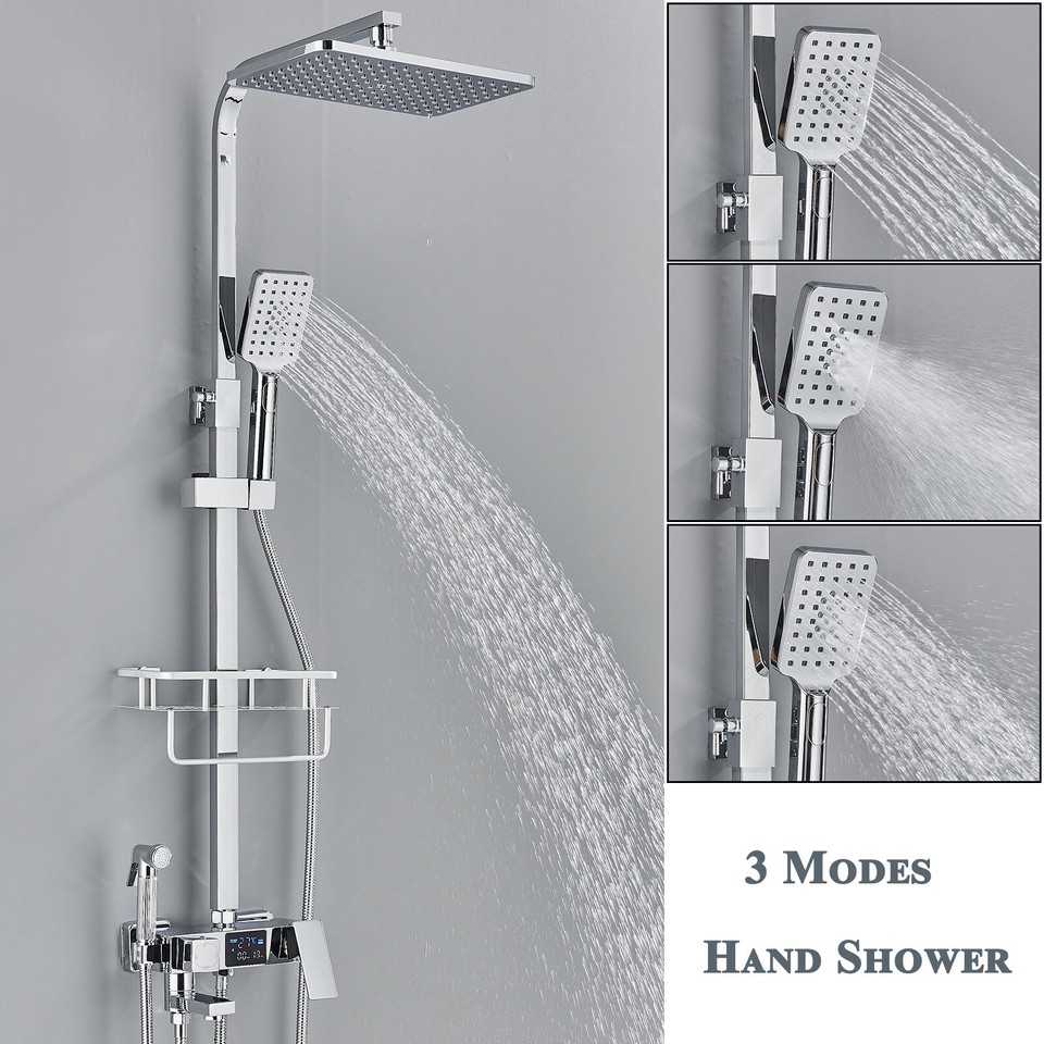 Chrome Shower System Exposed Shower Fixture LED Temu Display Rain Head ...