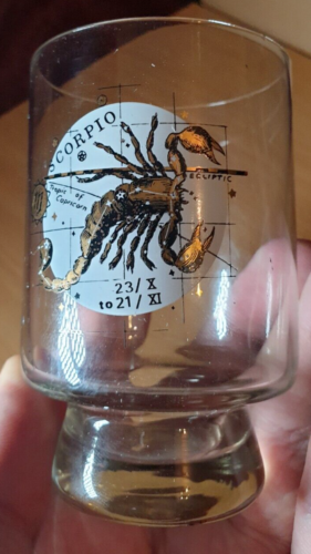 Vintage USSR juice whiskey cognac glass glassware Scorpio Zodiac gilded - Picture 1 of 14