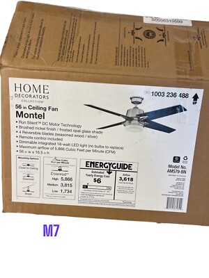 56 in. Montel LED Brushed Nickel Ceiling Fan With Light and Remote Control