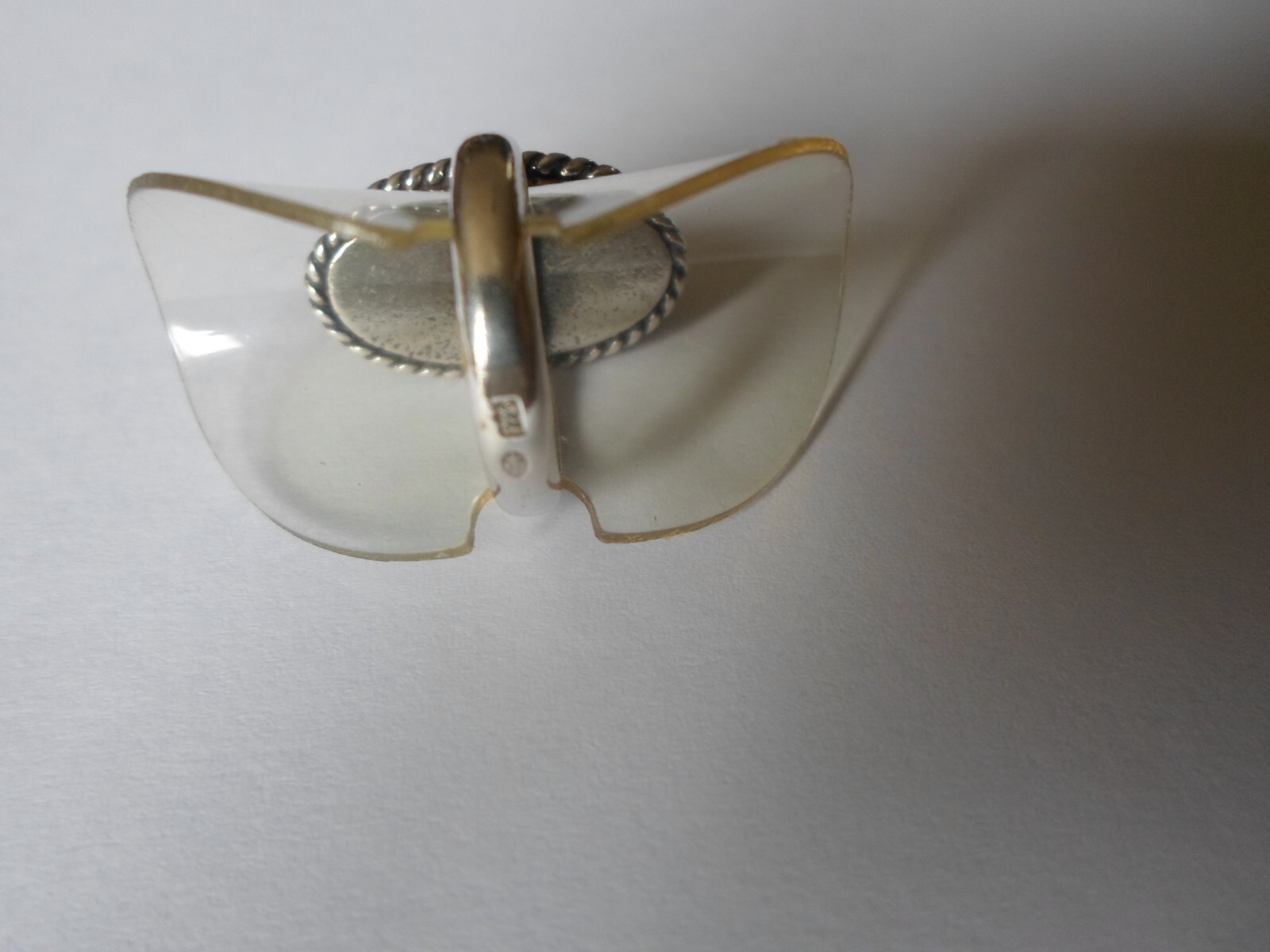 solid silver ring, amber shuttle, chiseled outlin… - image 5