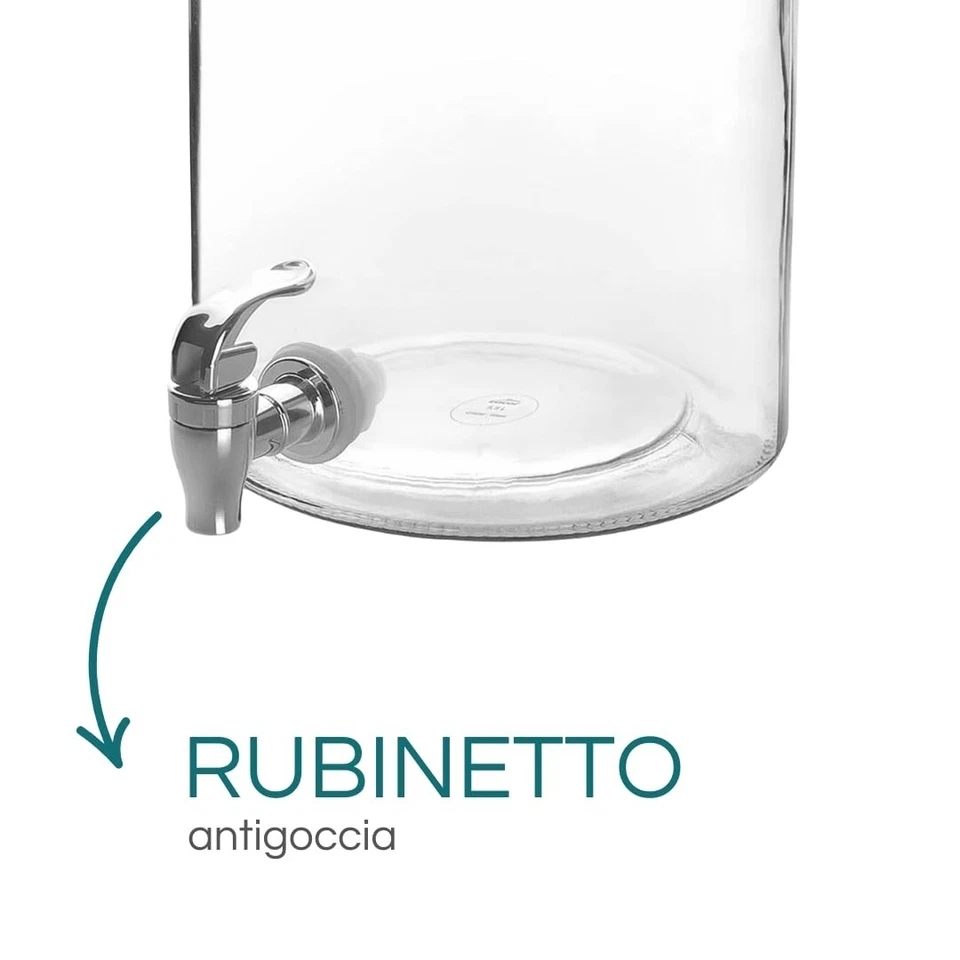 Dispenser Vetro Con Rubinetto 3,5 L Distributore Bibite Bevande Barattolo 4819C - Immagine 3 di 4