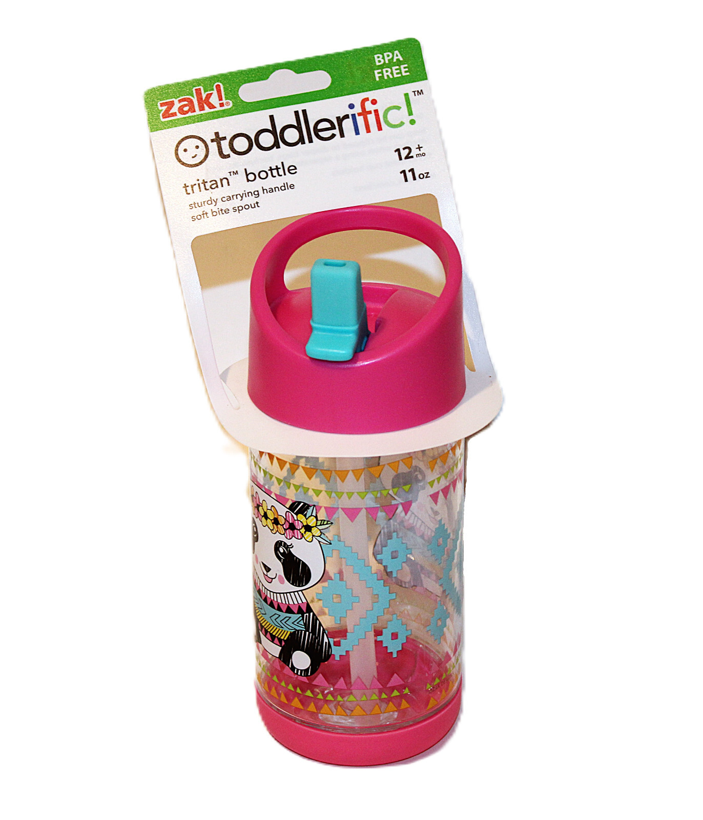 Zak! Panda Bottle Tritan Toddlerific Handle 12+ Mo BPA-Free Soft Bite Spout Girl