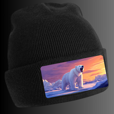 Unisex Cotton Angry Polar Bear Print Beanie Hat