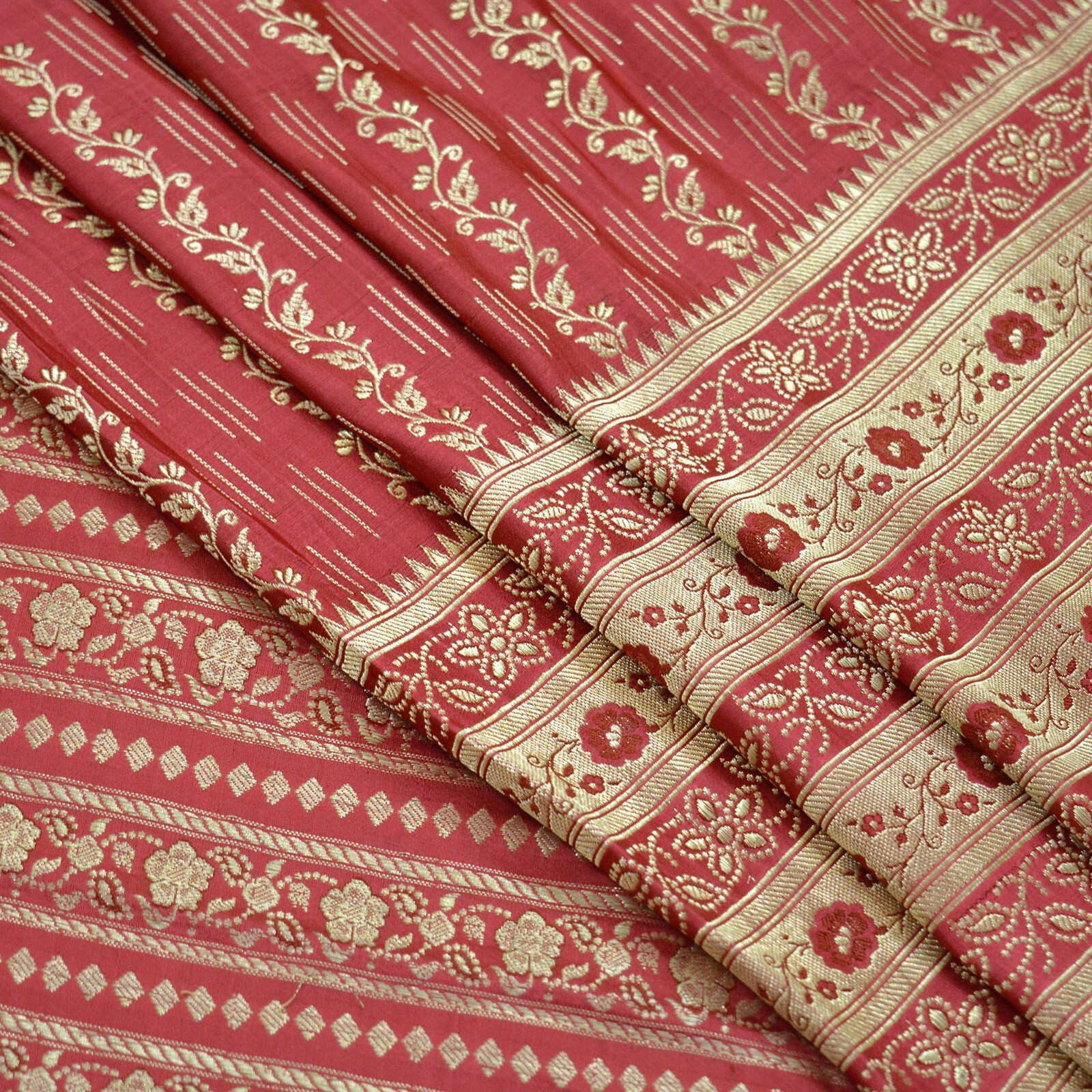 Vintage Sari Heavy Wedding Pure Satin Silk Pink Woven Brocade Banarasi Saree 5yd
