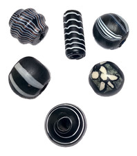 Beads, Glass, 6 Pieces, Asst, 17 mm Average, Black  White, Large Beading Holes