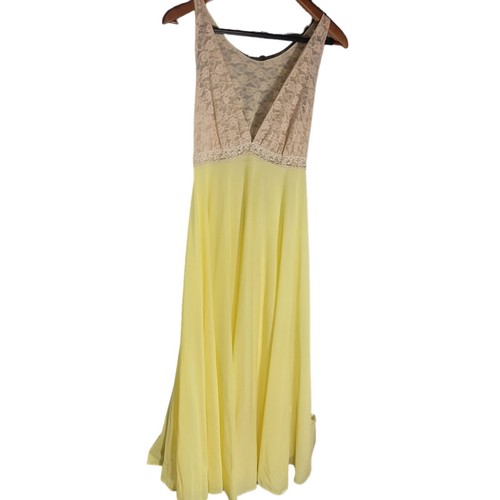 Vtg Lingerie Slip Maxi Dress Canary Yellow Lace Full Sweep Sheer Nightgown 60s - Picture 13 of 17