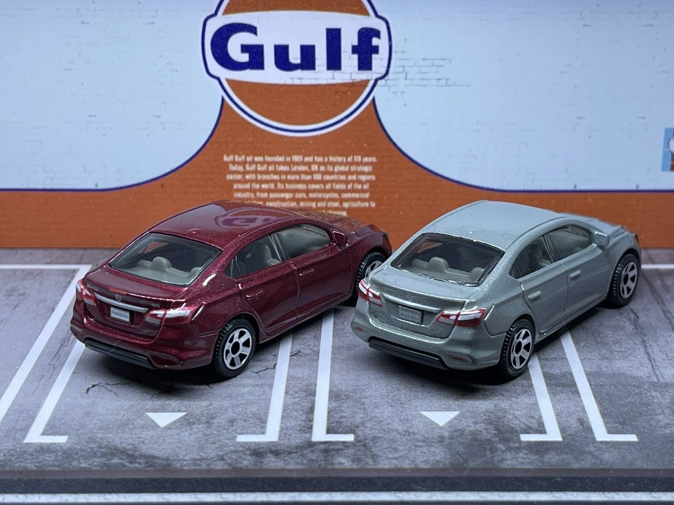 LOT 2 2016 Nissan Sentra Matchbox JDM Sedan Economy Car Diorama 1/64 Red & Grey - Image 4 of 4