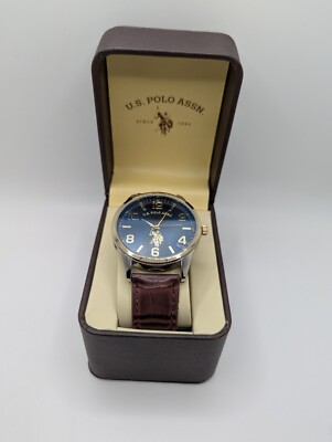 U.S. Polo Assn Mens Brown Band Silver Case 12-Hour Dial Casual Wristwatch