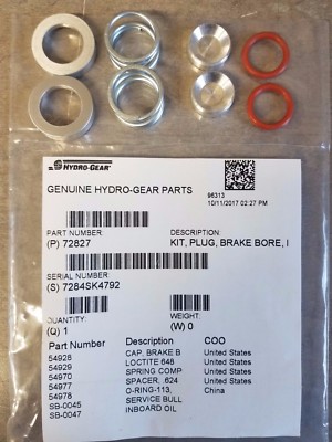 New Genuine Hydro Gear 72827 Inboard Oil Retention Kit, Fix