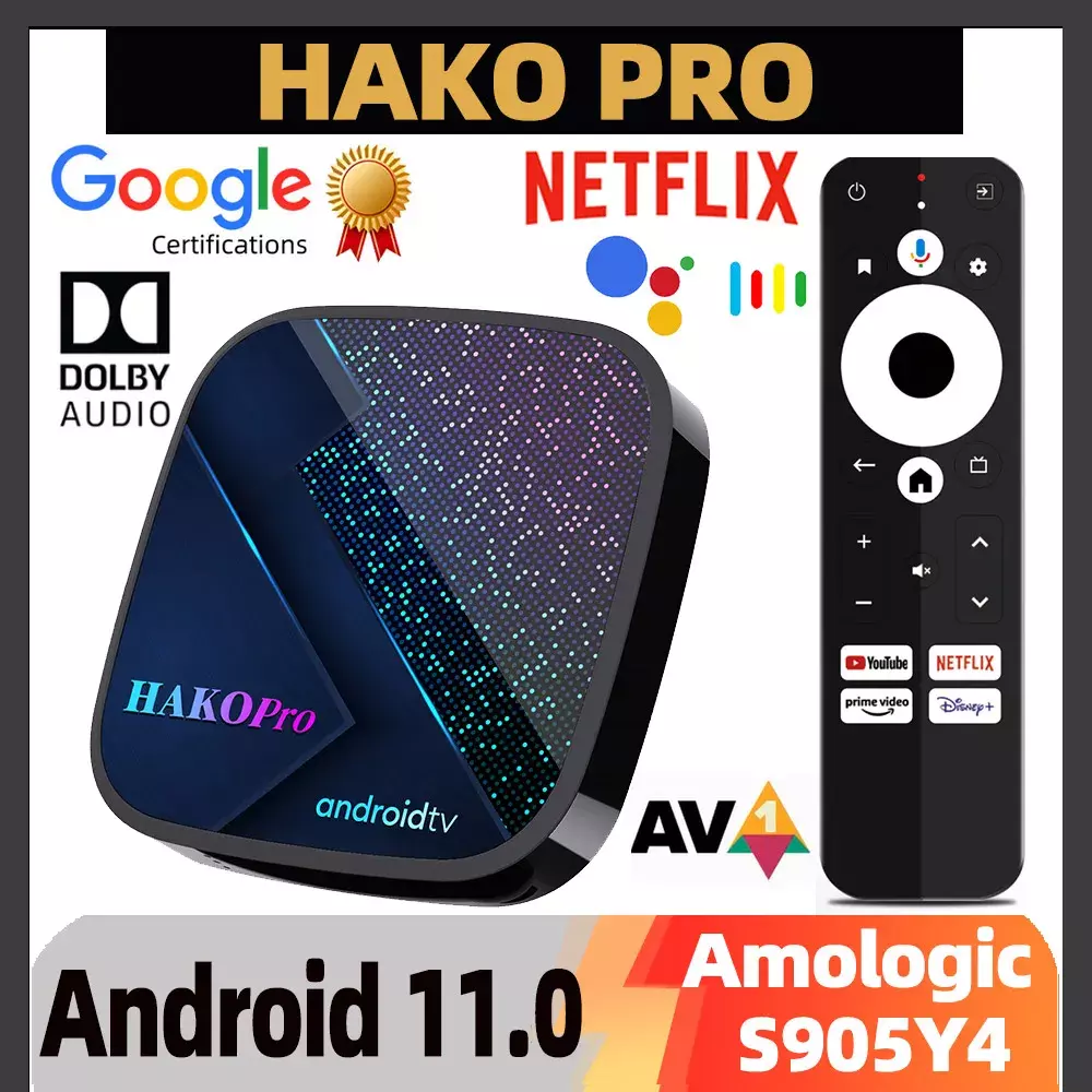 HAKO Pro TV Box Android 11 Amlogic S905Y4 Netflix Google Certified Smart TV  Box