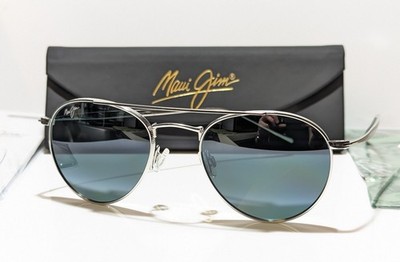 NEW Maui Jim Pisces Silver Titanium Aviator Polarized Grey Lens Sunglass 548N-17