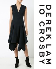 $495 NWT Derek Lam 10 Crosby Deep Navy Blue Stretch Fit & Flare Cocktail Dress 4