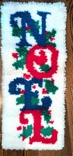 Vtg retro Holiday Christmas NOEL Kitschy Yarn Latch Hook Rug Wall Hanging C7