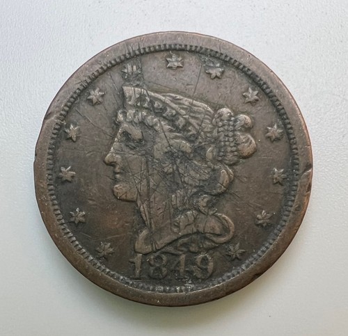 1849 Braided Hair Half Cent Fine/XF Details w Scratches Scarce Key Date