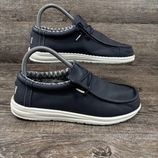Hey Dude Wally Y Classic Shoes Youth 6 Navy Blue Slip On Casual Kids 42751-410