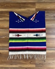 VTG Mexican Poncho Heavy Blanket Aztec Southwest Serape Thunderbirds 54  X 23  