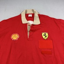Vintage Scuderia Ferrari Factory Mechanic Polo Shirt XL Red W Shell Logo